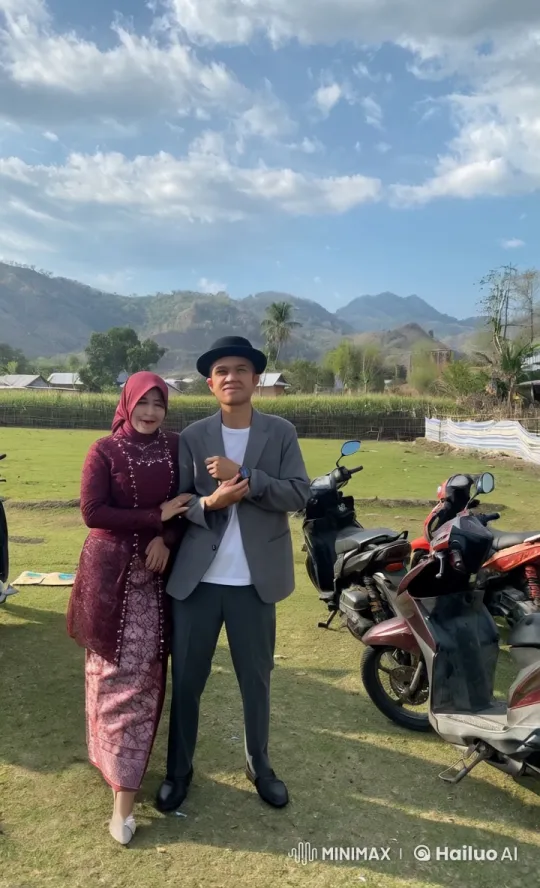 Couple in Traditional Attire, Man Runs Energetically in Open Field – AI Generated Video | Hailuo AI
