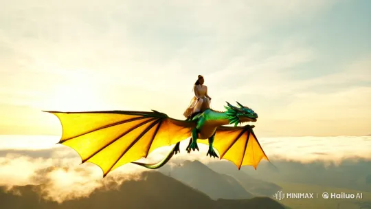 Person and Dragon Soar Gracefully in Majestic Flight – AI Generated Video | Hailuo AI