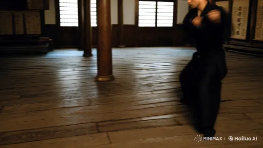 Martial Artist's Graceful Dance in Ancient Training Hall – AI Generated Video | Hailuo AI