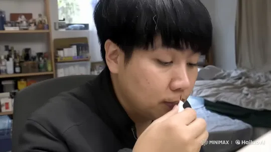 Young Man Examines Small White Object Indoors – AI Generated Video | Hailuo AI