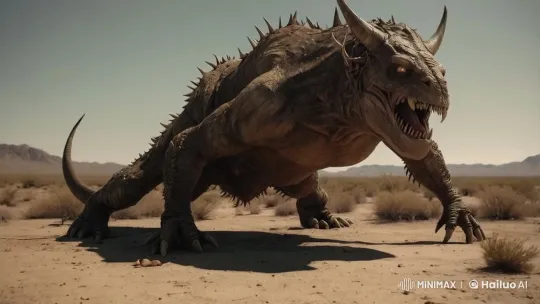 Menacing Creature Stands Guard in Desert Landscape – AI Generated Video | Hailuo AI
