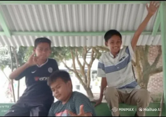 Three Boys Display Gestures Under a Metal Roof – AI Generated Video | Hailuo AI