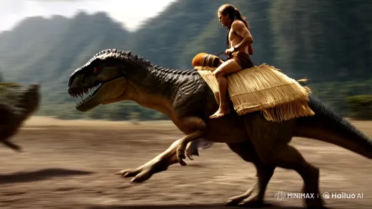 Stone Age Hunter Chases Pterodactyl on Dinosaur Mount – AI Generated Video | Hailuo AI