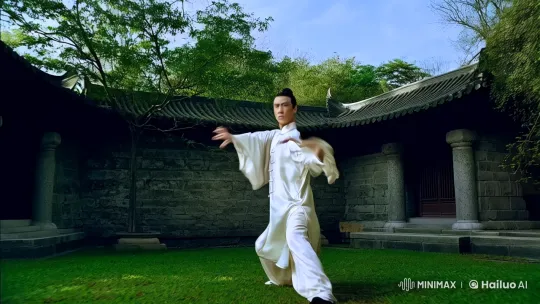 Aesthetic Kung Fu Display in Traditional Chinese Courtyard – AI Generated Video | Hailuo AI