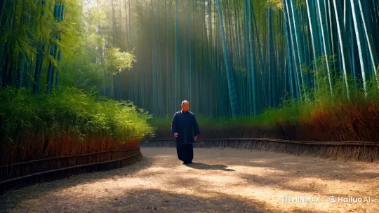 Kung Fu Master Practices Gracefully in Bamboo Forest – AI Generated Video | Hailuo AI
