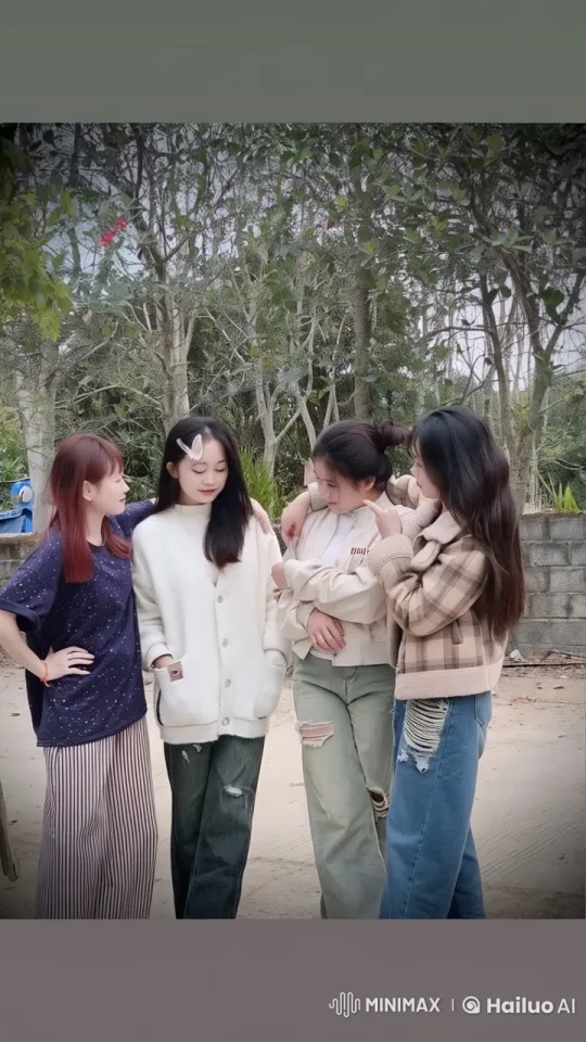 Four Women Chatting Casually in an Outdoor Setting – AI Generated Video | Hailuo AI