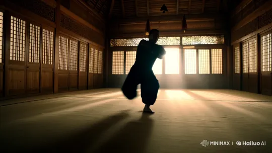 Masterful Kung Fu Artist in Intense Dojo Combat – AI Generated Video | Hailuo AI