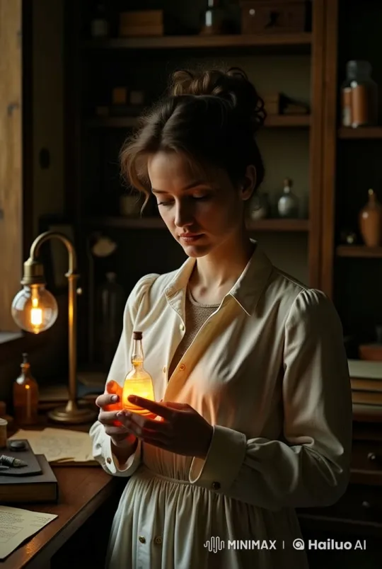 Young Woman in Study Room with Glowing Bottle – AI Generated Video | Hailuo AI