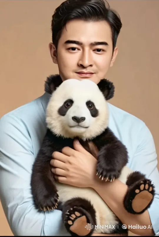 Man Walks Beach with Panda in Live2D Animation – AI Generated Video | Hailuo AI