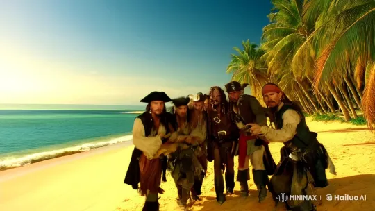 Pirates at Serene Beach, Inviting Viewers to Their World – AI Generated Video | Hailuo AI