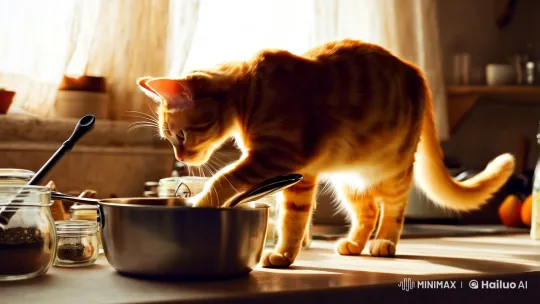 Orange Cat Cooks with Grace in Rustic Kitchen – AI Generated Video | Hailuo AI
