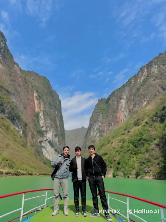 Friends Displaying Kung Fu on Scenic Mountain River – AI Generated Video | Hailuo AI