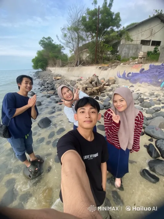 Live2D Animated Friends Enjoy Beach Selfie and Playful Kung Fu – AI Generated Video | Hailuo AI