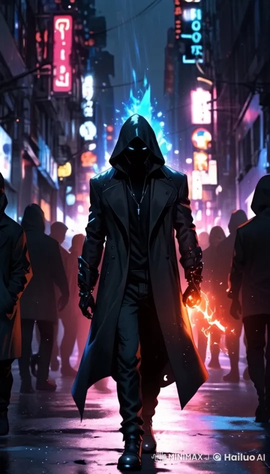 Mysterious Figure Walks Through Futuristic Neon City – AI Generated Video | Hailuo AI