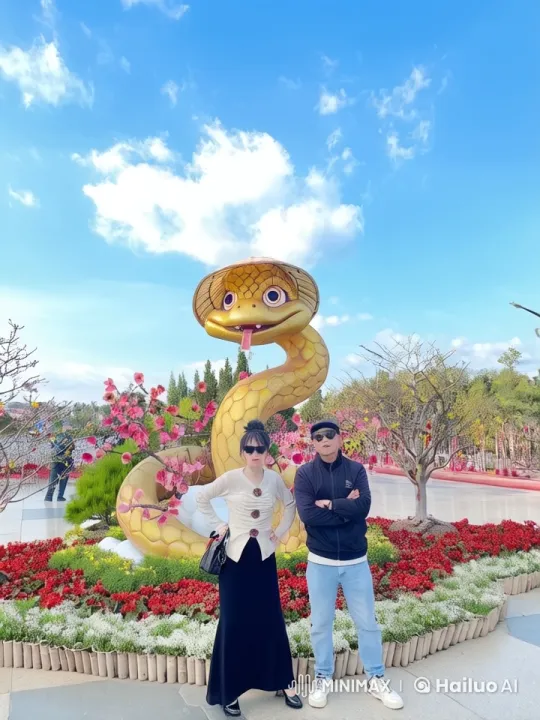 Live2D Animated Couple Practicing Kung Fu in a Flowery Garden – AI Generated Video | Hailuo AI