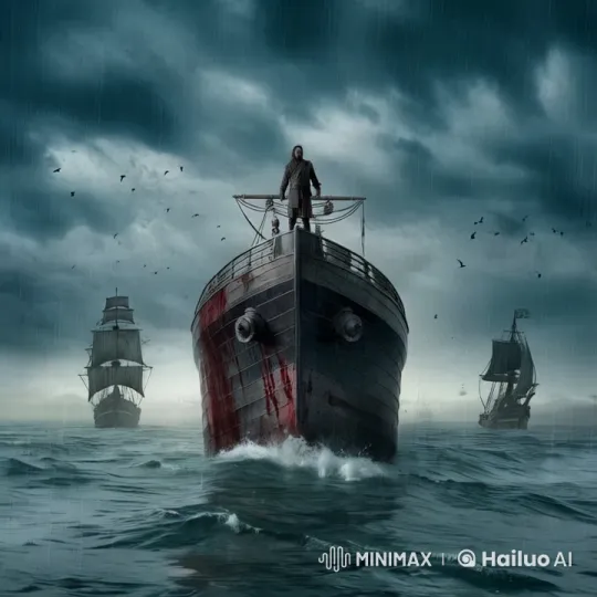 Man Salutes Heroically on Bow of Stormy Ship – AI Generated Video | Hailuo AI