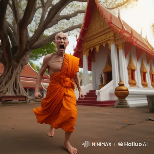 Monk Rushes Anxiously Through Temple Courtyard – AI Generated Video | Hailuo AI