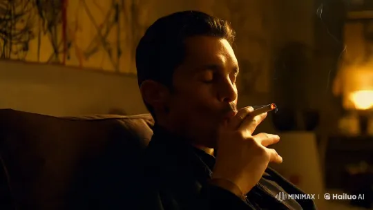 Aesthetic Film Clip: Contemplative Man Amidst Art and Smoke – AI Generated Video | Hailuo AI