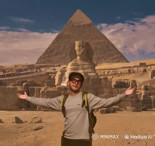 Man Dances at Giza with Dramatic Moves Against Pyramids – AI Generated Video | Hailuo AI