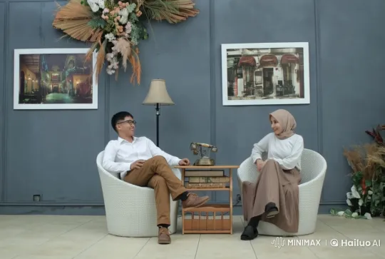 Serene Indoor Scene with Two Individuals in Comfortable Chat – AI Generated Video | Hailuo AI