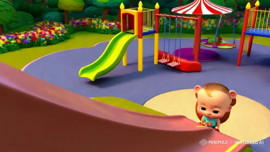 Teddy Watches Over Joyful Baby on Colorful Playground – AI Generated Video | Hailuo AI