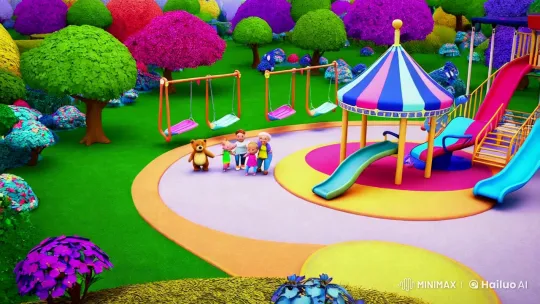 Vibrant Playground: Family Embrace in Cartoon Realism – AI Generated Video | Hailuo AI