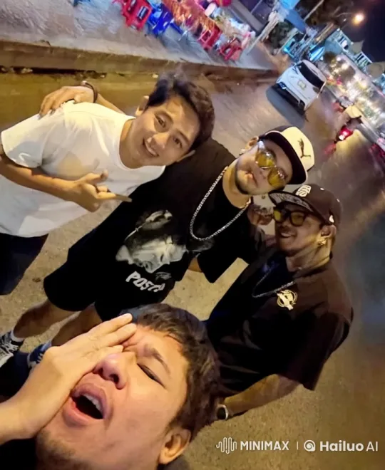 Nighttime Street Photo Session with Friends – AI Generated Video | Hailuo AI
