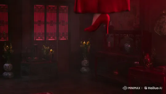 Possessed Chinese Woman in Ethereal Red Smoke Scene – AI Generated Video | Hailuo AI