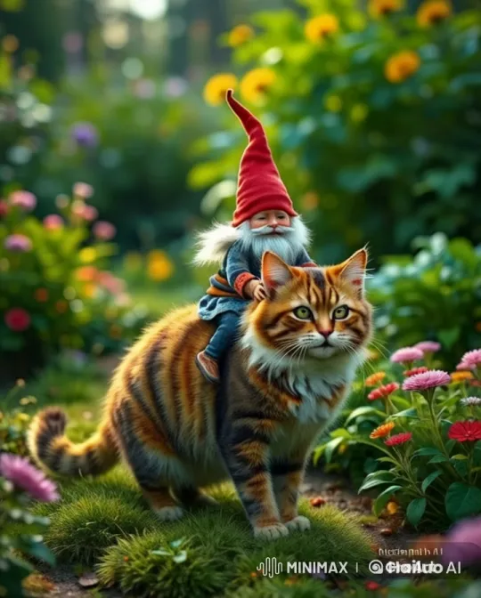 Gnome and Striped Cat Enjoy Garden Adventure in Live2D Animation – AI Generated Video | Hailuo AI