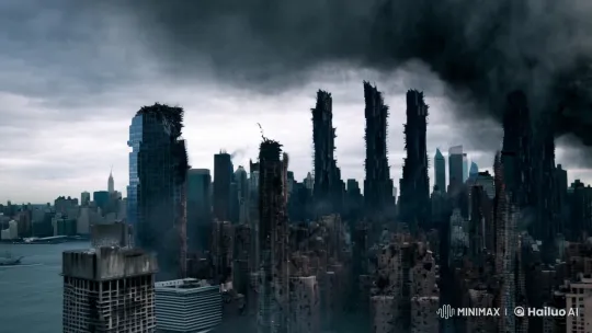 Ruined New York Skyline Amidst Cataclysmic Destruction – AI Generated Video | Hailuo AI