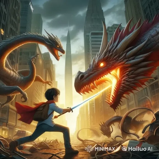 Boy Battles Dragons Amidst Cityscape in Live2D Animation – AI Generated Video | Hailuo AI