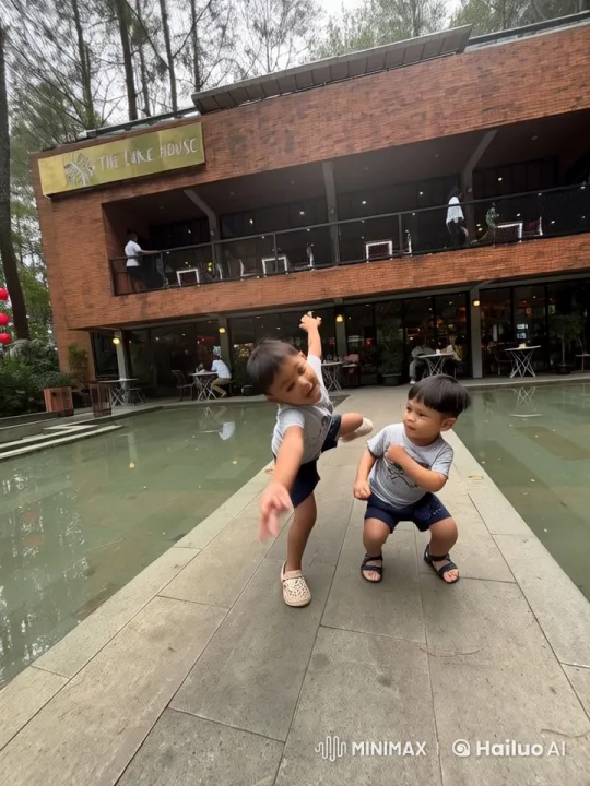 Children Display Energetic Kung Fu Moves at The Lake House – AI Generated Video | Hailuo AI