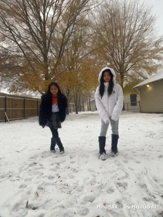 Children Practicing Martial Arts in Snowy Backyard – AI Generated Video | Hailuo AI