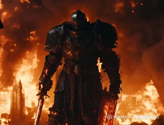 Hero Stands Resolute Amid Fiery Battle in Live2D Animation – AI Generated Video | Hailuo AI