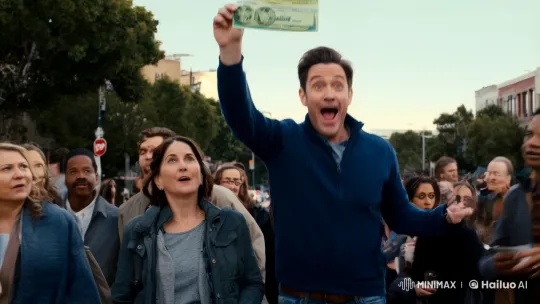 Man Celebrates Lottery Win Amid City's Bustle – AI Generated Video | Hailuo AI