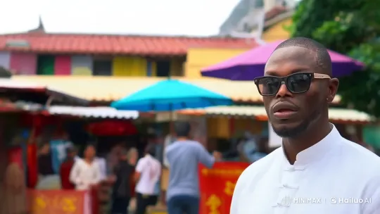Kungfu Master in Bustling Outdoor Market Fights Off Attackers – AI Generated Video | Hailuo AI
