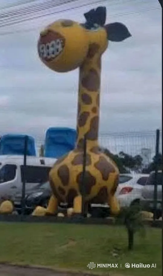 Inflatable Giraffe Sways in Parking Lot Setting – AI Generated Video | Hailuo AI
