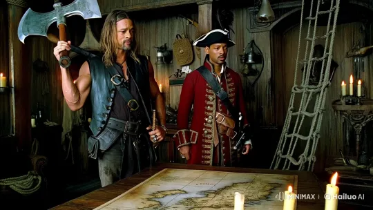 Pirate Captains Confrontation in Dramatic Lighting – AI Generated Video | Hailuo AI