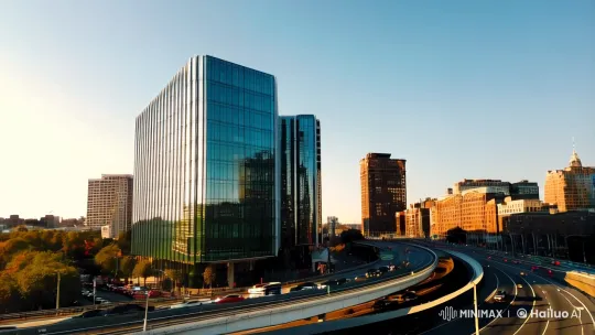 Downtown Building Reflects City Life with Modern Design – AI Generated Video | Hailuo AI