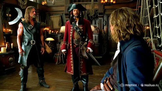 Pirate Captains Confrontation in Dramatic Candlelit Cabin – AI Generated Video | Hailuo AI