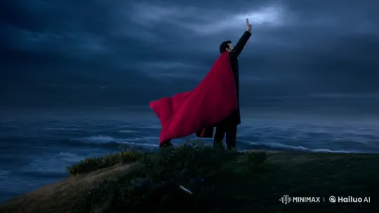 Man Commands Storm on Hilltop with Dramatic Lightning Strike – AI Generated Video | Hailuo AI