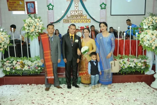 Family Celebrates Wedding in Festive Church Setting – AI Generated Video | Hailuo AI