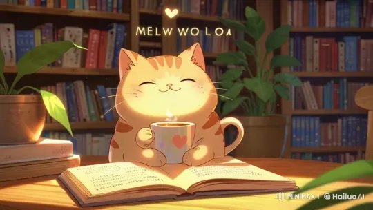 Cozy Library Scene with a Content Orange Cat – AI Generated Video | Hailuo AI