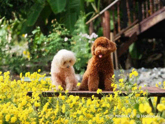 Fluffy Dogs Perform Kungfu in a Flower-Filled Garden – AI Generated Video | Hailuo AI