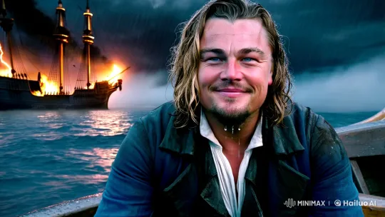 Leonardo DiCaprio as a Mysterious Pirate Amidst Chaos – AI Generated Video | Hailuo AI