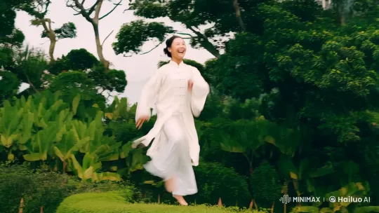 Graceful Kungfu Dancer in Lush Landscape – AI Generated Video | Hailuo AI