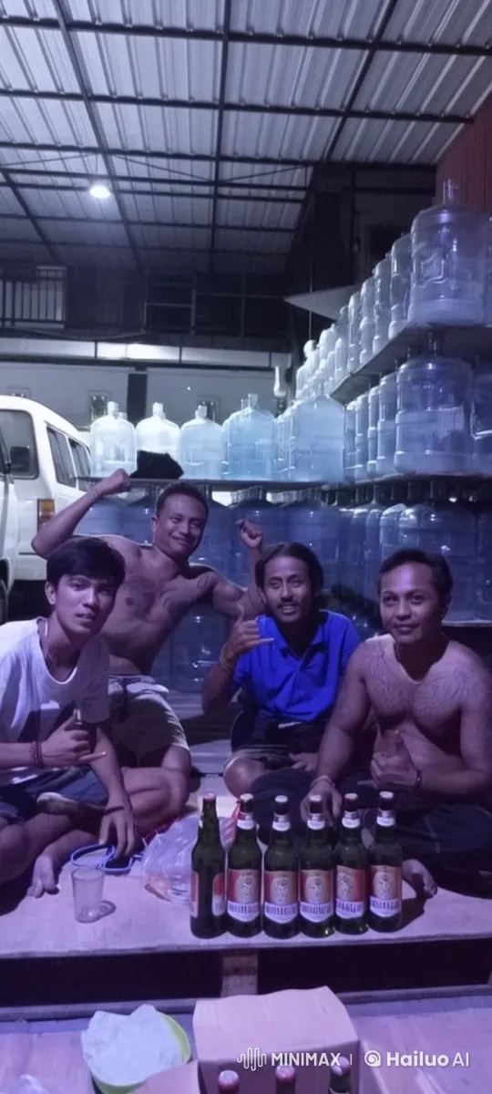 Friends Chatting in a Warehouse Setting with Beer – AI Generated Video | Hailuo AI
