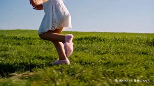Joyful Run: Captivating Girl in Sunlit Field – AI Generated Video | Hailuo AI