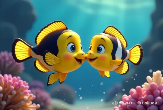 Joyful Clownfish Interaction in Vibrant Underwater Setting – AI Generated Video | Hailuo AI
