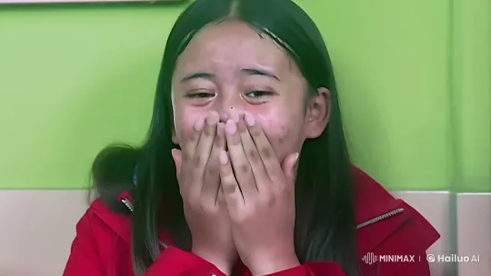 Young Woman Crying in Bright Green-Walled Room – AI Generated Video | Hailuo AI